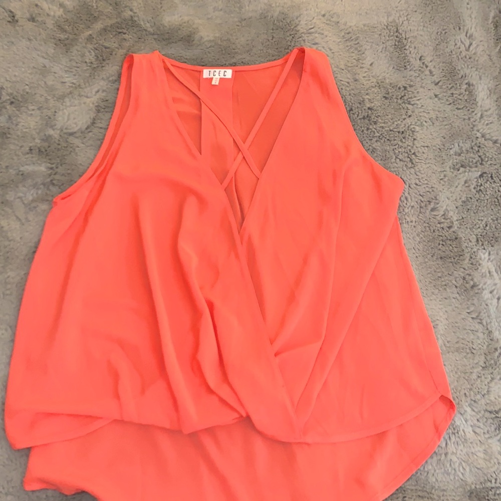 Coral low cut dress top